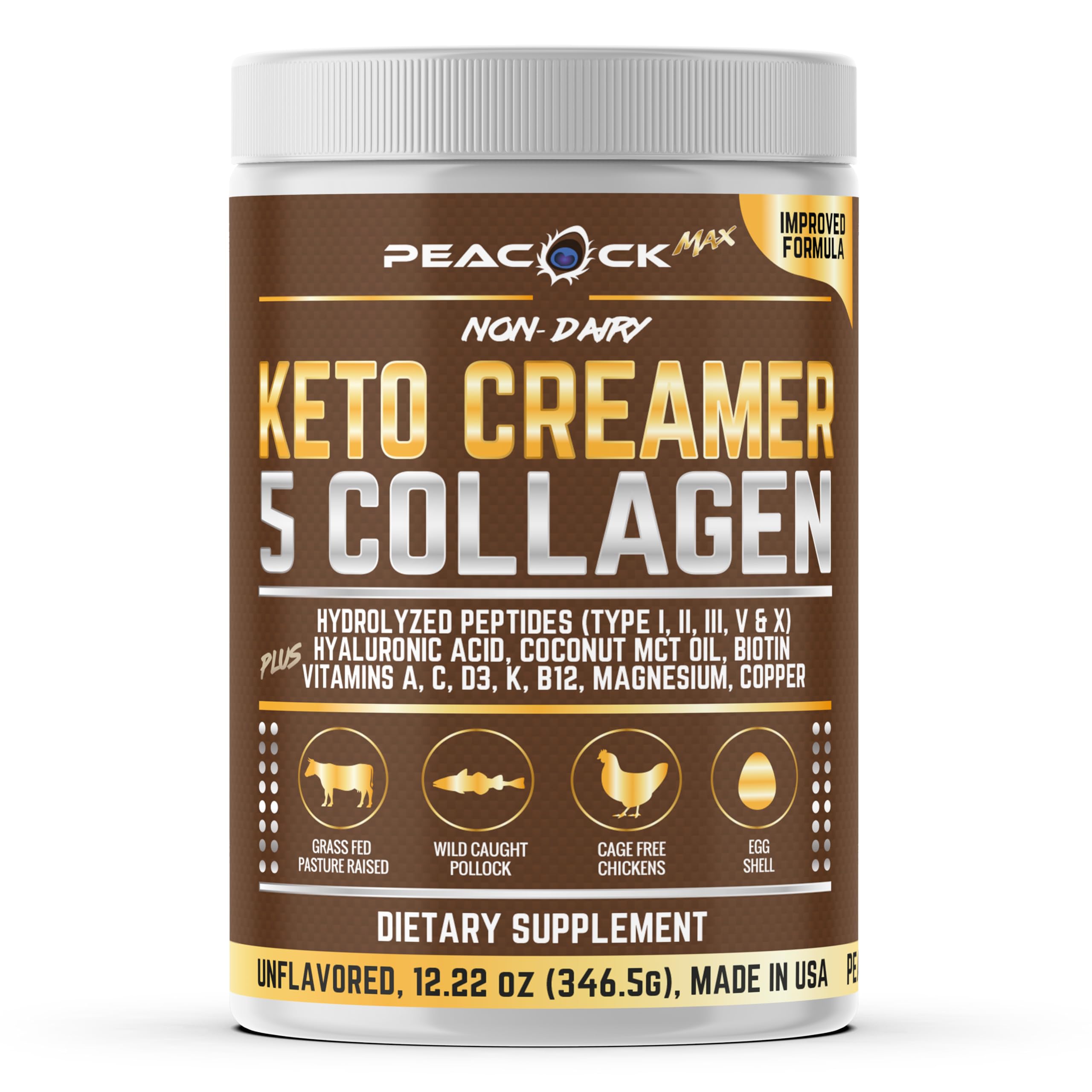 Amazon.com: Peacock Max Collagen Keto Coffee Creamer Powder 12.2
